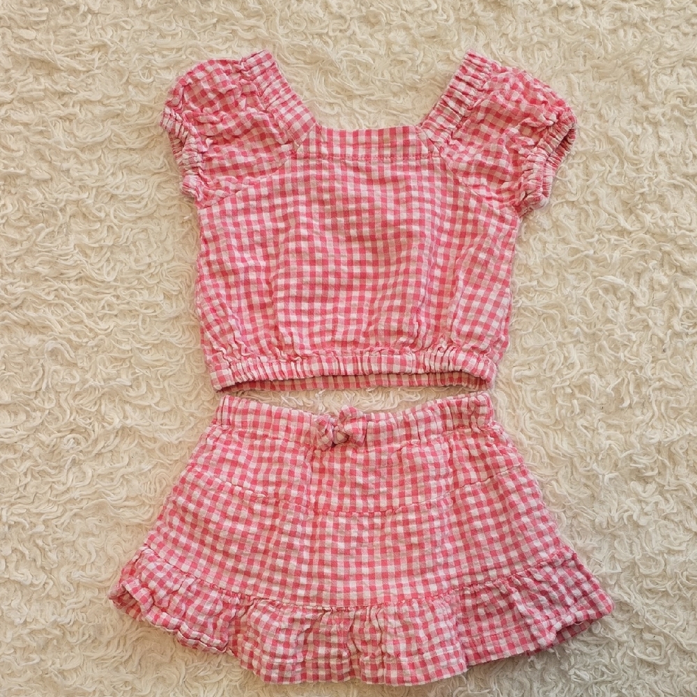 Jessica Simpson Pink Gingham Elastic Waist Mini Skirt Set